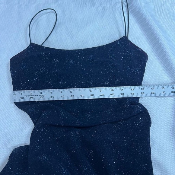90s‎ Y2K Navy Blue Turquoise Sparkly Starburst Low Back Spaghetti Strap Dress - Picture 8 of 13